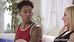 Kate england rides redds big black cock with her small tits bouncing