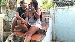 Neighbor Sweeps Outside in Small Dress Showing Huge Ass!