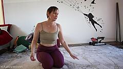 Milf with big tits teaches yoga and masturbation