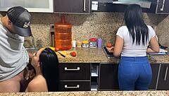 Why are my two hot stepmoms cooking in bikinis to feed me their meat?