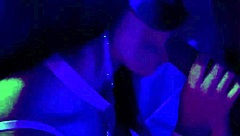 Interracial encounter at a night club with a crossdressing sissy