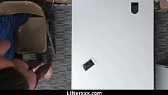 i got banged hard by burglar for hiding items in office and garage striptease