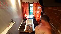 peep voyeur housewife shaves pussy in shower