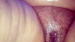 Outdoor pussy fingering close up view