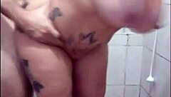 in the BATH, she DEEPTHROATS big COCK with MILF tits