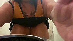 Latina BBW Mary Jhuana shows off in public bathroom for voyeur