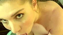 busty model sucks a big dick and gets a nice facial finish