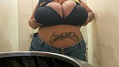 Latina BBW Mary Jhuana shows off in public bathroom for voyeur