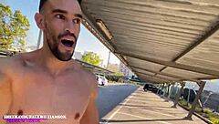 sexy exib man loves flashing his cock in the parking lot!