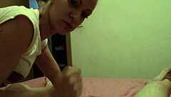 Horny Spanish neighbor gives blowjob, footjob, then doggystyle