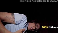 busty teacher gets dirty for cash in dark public spot!