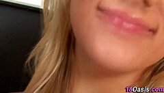 Natural teen tugs cock with small tits and blonde hair