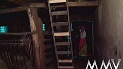 Mature bitch with big natural tits sucking cock in retro hardcore scene