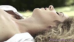 Inked European Beauty Masturbating Outdoors