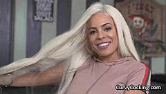 curvy luna gives blowjob on bar stool with big tits