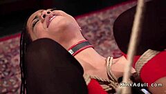 Blonde gets tied up and rims ebony slave roughly