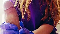 asmr handjob in gloves with massive cum close-up