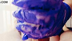 asmr handjob in gloves with massive cum close-up