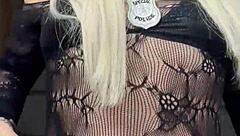 Is Sexy Blonde Pornstar Alina Modelista Ripping Clothes for Femdom Striptease?