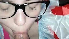 beautiful brunette sucking boyfriends big black cock while friends watch