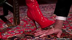 Asian matron dominates and penetrates latex-clad sub