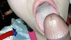 beautiful brunette sucking boyfriends big black cock while friends watch