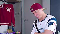 Redhead latina student bringing new toy home