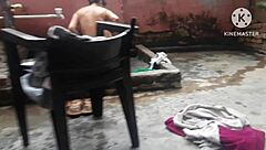 i'm watching my nangi wife milf bathe. hairy indian tits boobs pussy.
