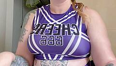 Curvy fat tattooed woman humiliates with toilet paper dirty talk