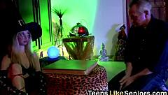 Skinny Blonde Teen 18+ Sucks Old Guy's Stiff Boner In Oral Contrast