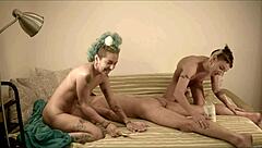 Amateur Threesome with Two Girls Massaging and Fucking Their Friend