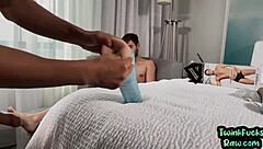 Dildo loving bottom barebacked by tattooed hairy stud until cumshot