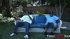 Skyy Black Delivers Intense Outdoor Blowjob Threesome