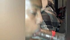 Slim slut licks ass while eating dick with candy.