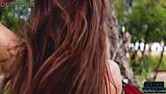 Curvy milf brunette gloria sol undresses outdoors