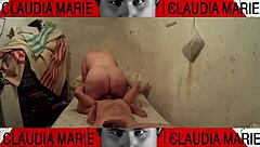 dominating curvy woman in shack with toys