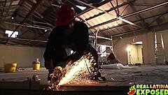 latina valery summer gets spanked and facialed by construction workers!