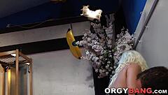 Watch This Blonde Babe Get Spunked In An Amateur Blowbang Orgy!