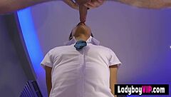 Flat Chested Asian Ladyboy Gives Rough Blowjob In Uniform