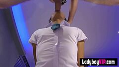 Flat Chested Asian Ladyboy Gives Rough Blowjob In Uniform