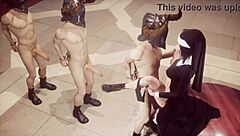 3D cartoon with a big sword-wielding sister