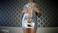 Mysteriouskathy, the youtuber, shows her shaved pussy while trying on mini dresses and masturbating!