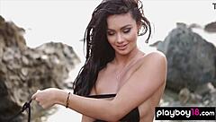 Kristie Taylor, a stunning Canadian beauty, reveals her alluring bikini body at the beach