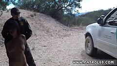 Brunette police agent swallows cum after blowjob and outdoor sex with civilian