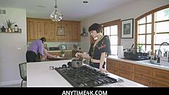 Lesbian stepdaughter and milf stepmom engage in taboo family sex
