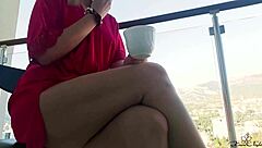 Girl enjoys neutral masturbation near the window in solo session