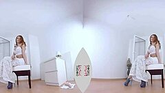 redhead kitana on her knees using a toy