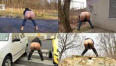 pee from behind compilation with multiscreen action