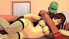 rayalla jerks her big dick while miah bounces her bubble butt in the back alley