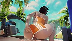 OVERWATCH TRACER RIDES COCK AT THE BEACH!!